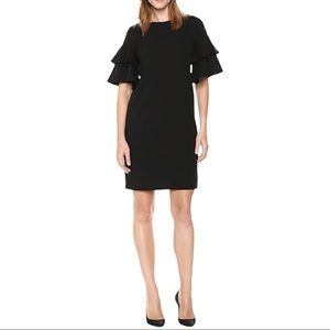 Calvin Klein Ruffle Short Sleeve Wedge Sheath Dress 6 Black